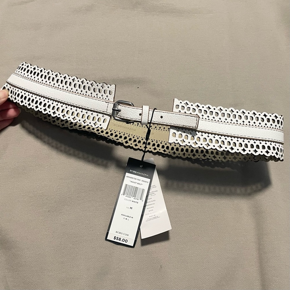 BCBGmaxazria Leather Waist Belt white.